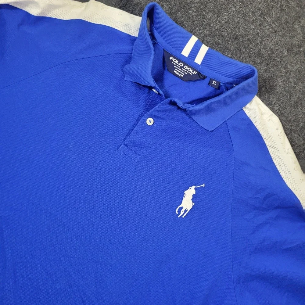Polo Golf Ralph Lauren Pro Fit 100% Pima Cotton Men XL Blue Shirt Big White Pony